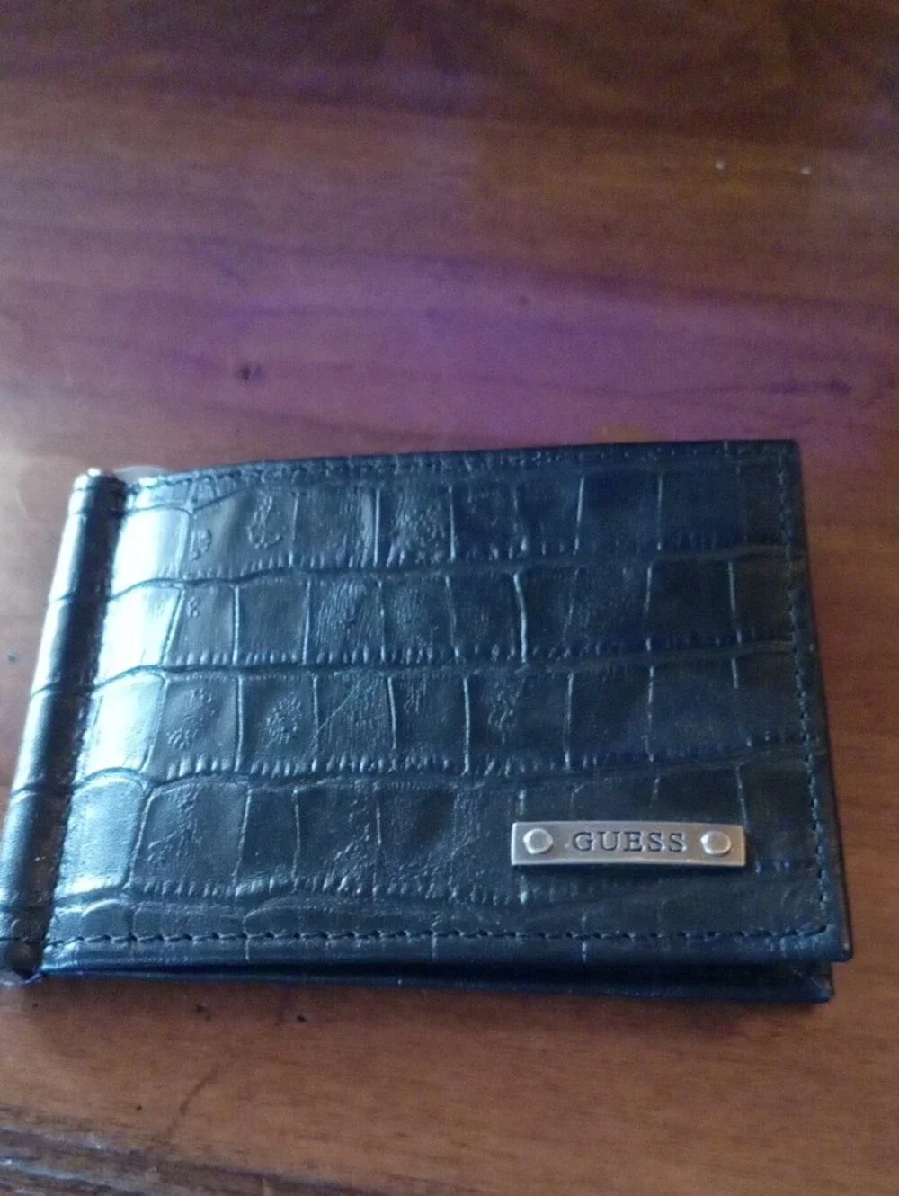 GUESS Black Croc-Embossed Leather Money Clip